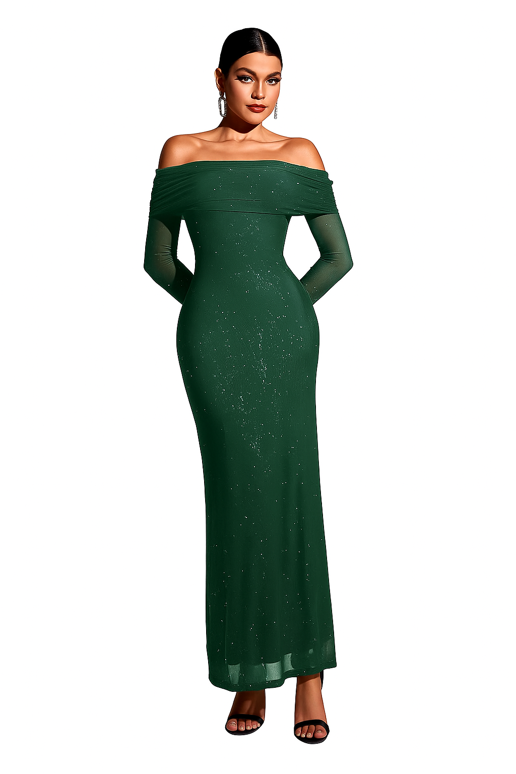 SLYQÉ Emerald Grace Off-Shoulder Gown