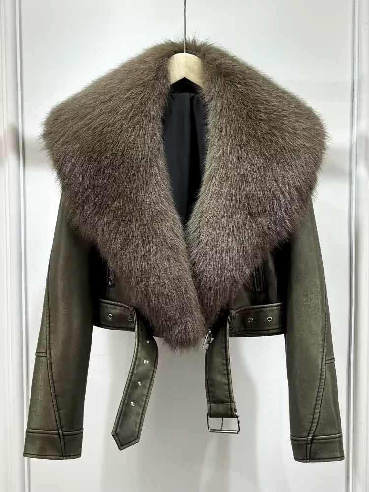SLYQÉ Olive Luxe Fur Jacket
