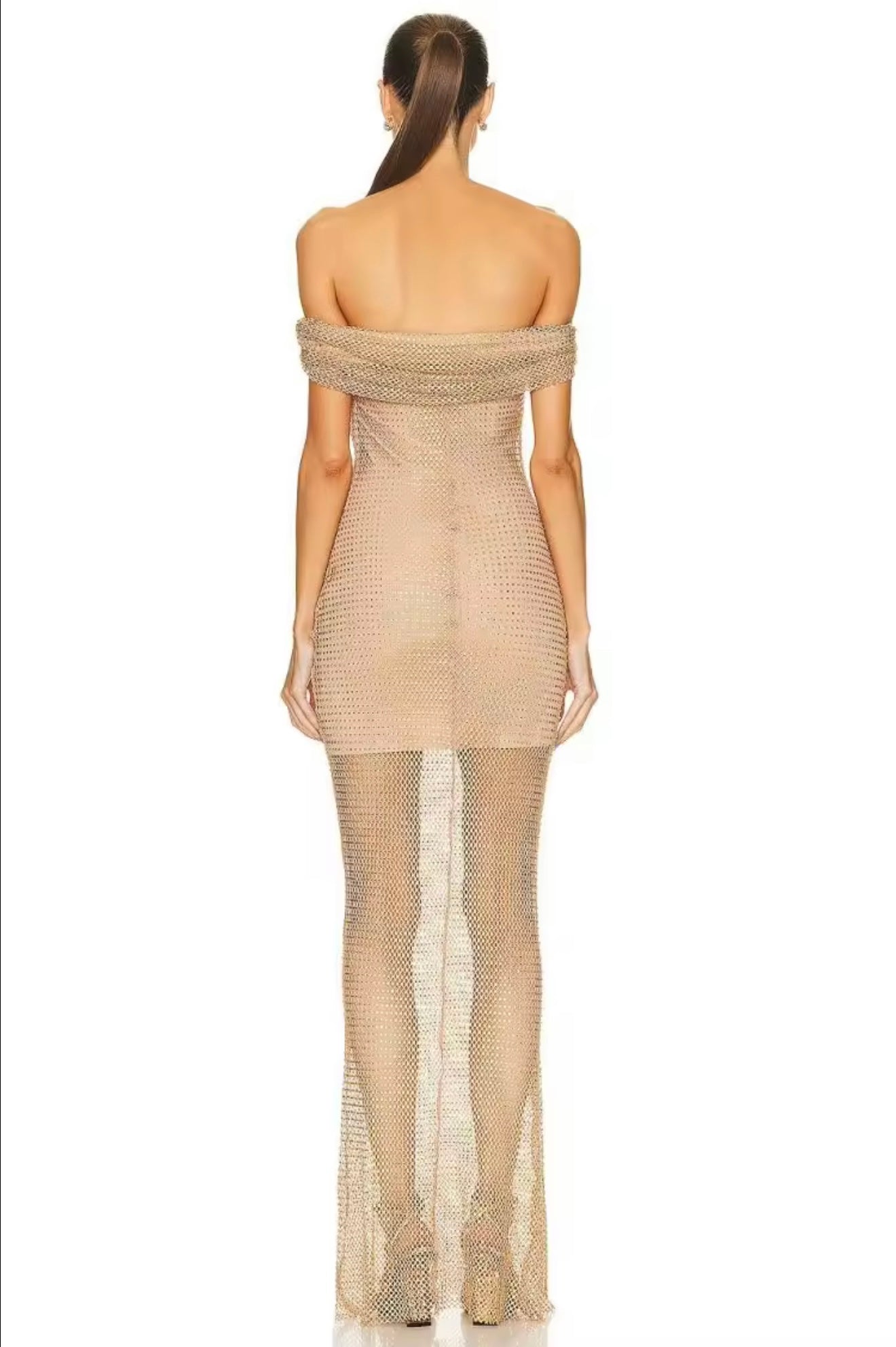 SLYQÉ "LUNA" Off-Shoulder Mesh Gown