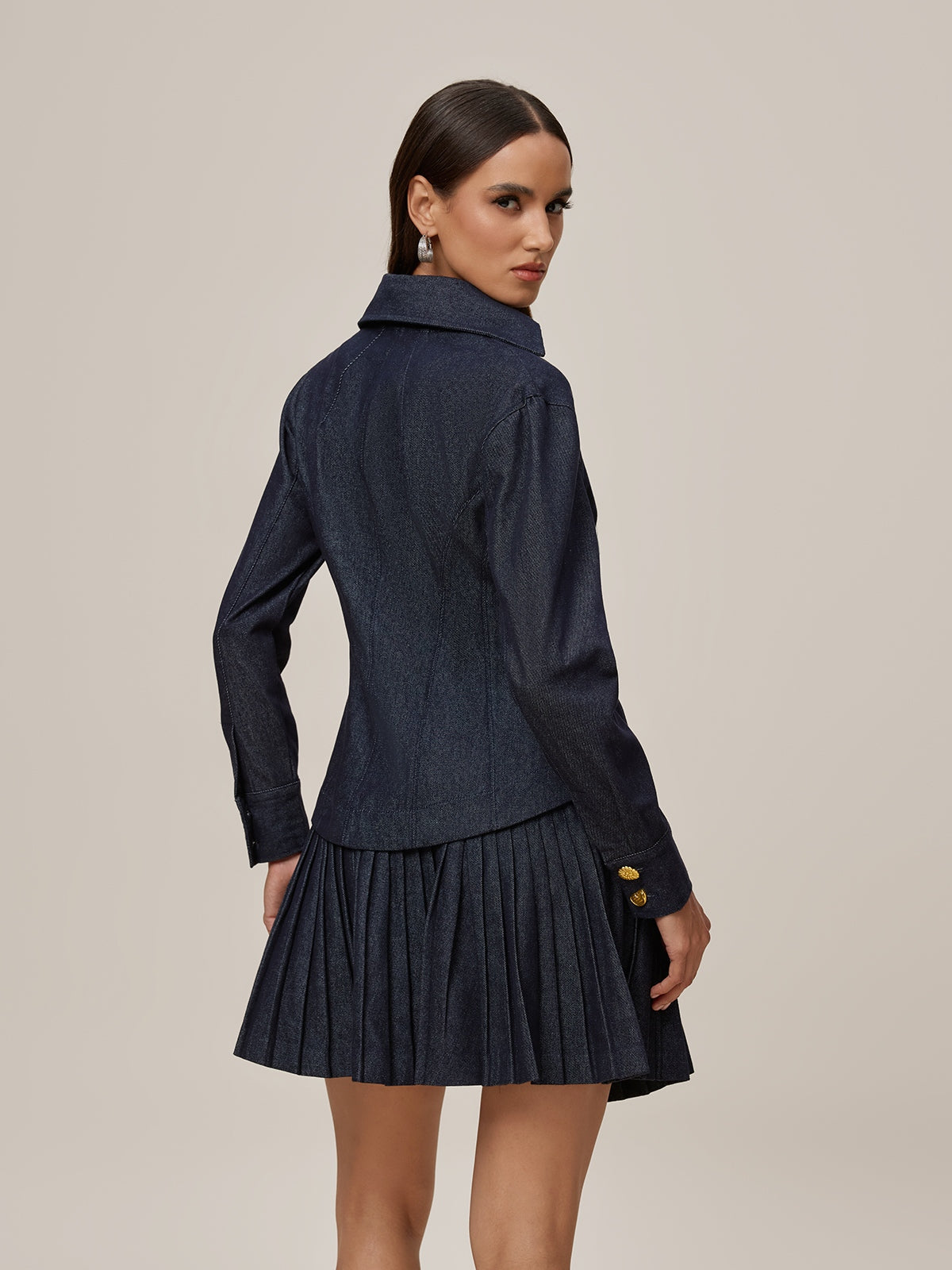 SLYQÉ Midnight Noir Pleated Mini Denim Co-Ord Dress
