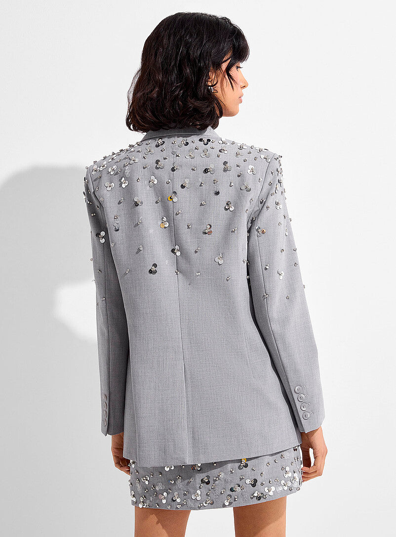 SLYQÉ Sequined Embellished Grey Blazer Mini Dress