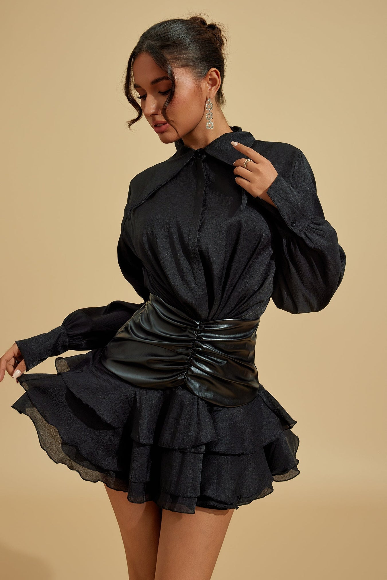 SLYQÉ Noir Elegance Ruched Mini Dress