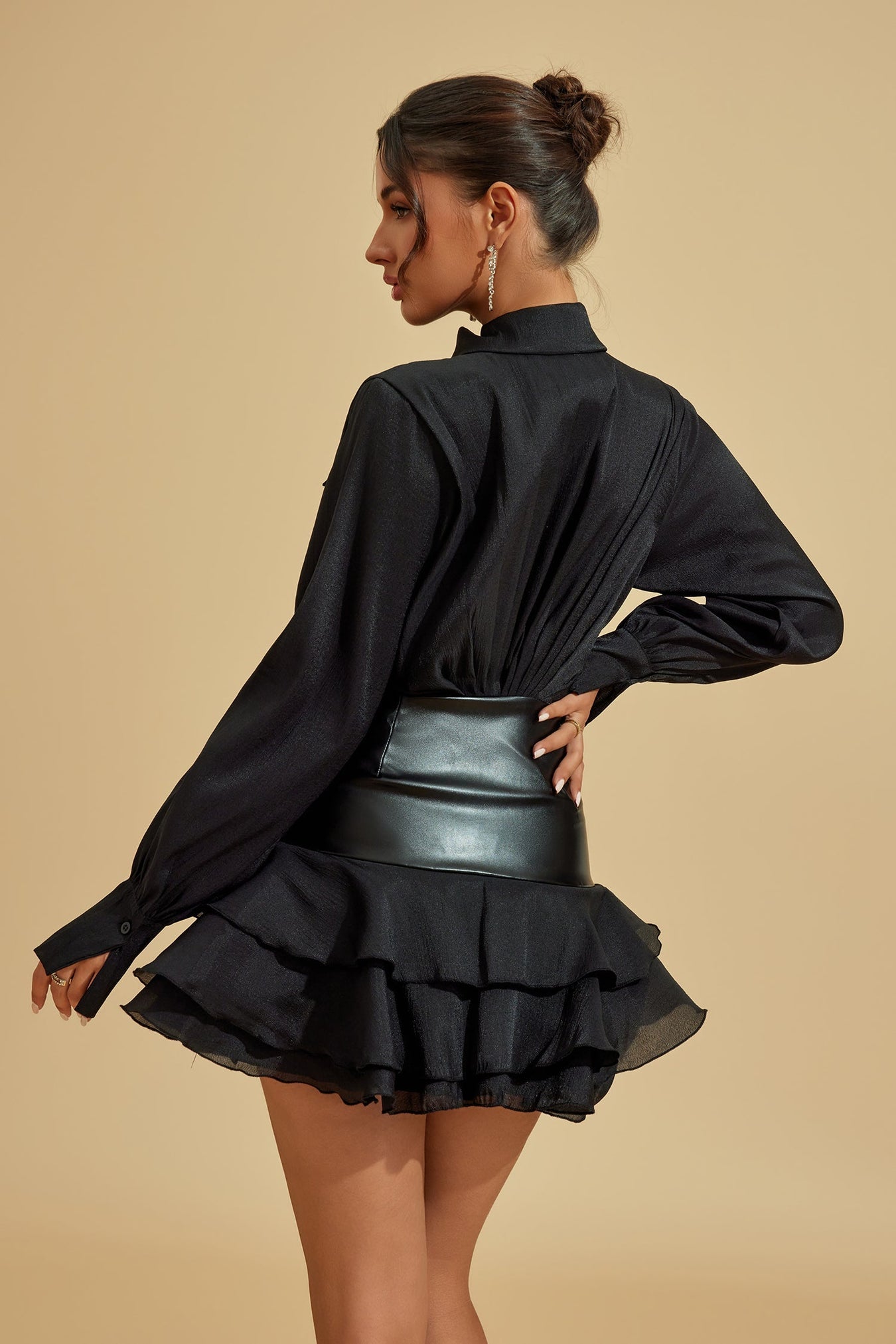 SLYQÉ Noir Elegance Ruched Mini Dress