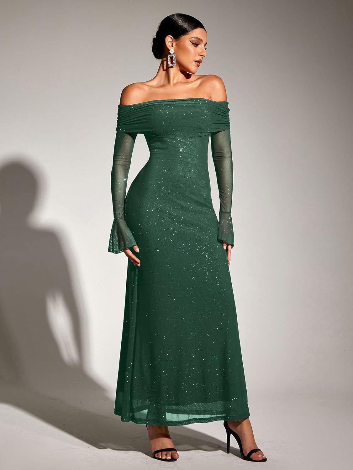 SLYQÉ Emerald Grace Off-Shoulder Gown