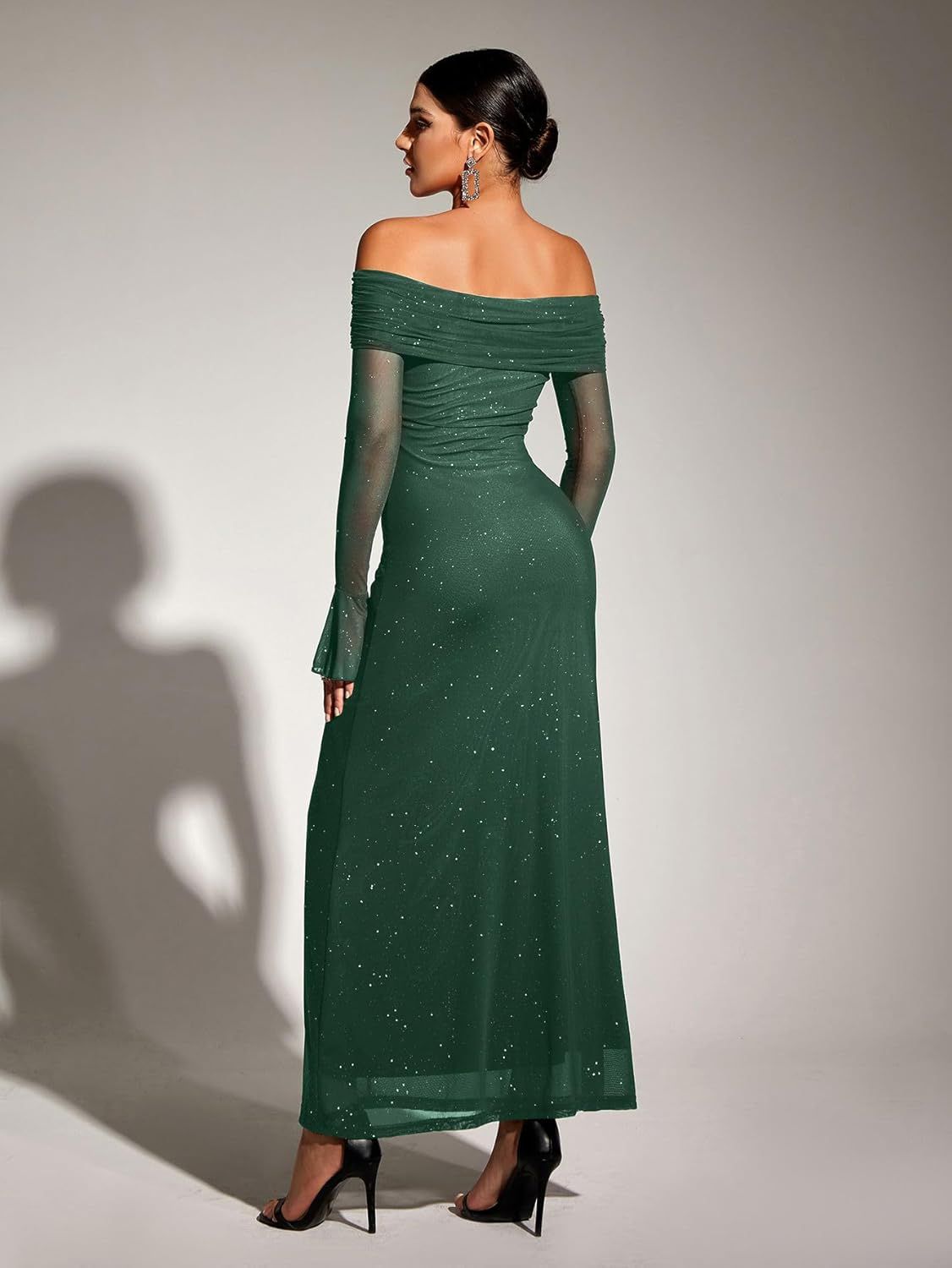 SLYQÉ Emerald Grace Off-Shoulder Gown
