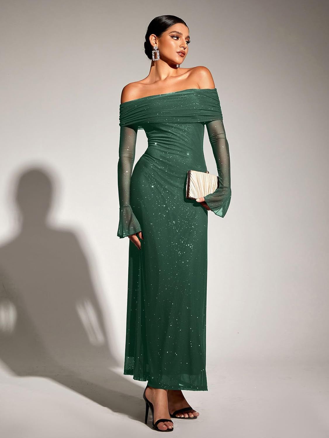 SLYQÉ Emerald Grace Off-Shoulder Gown