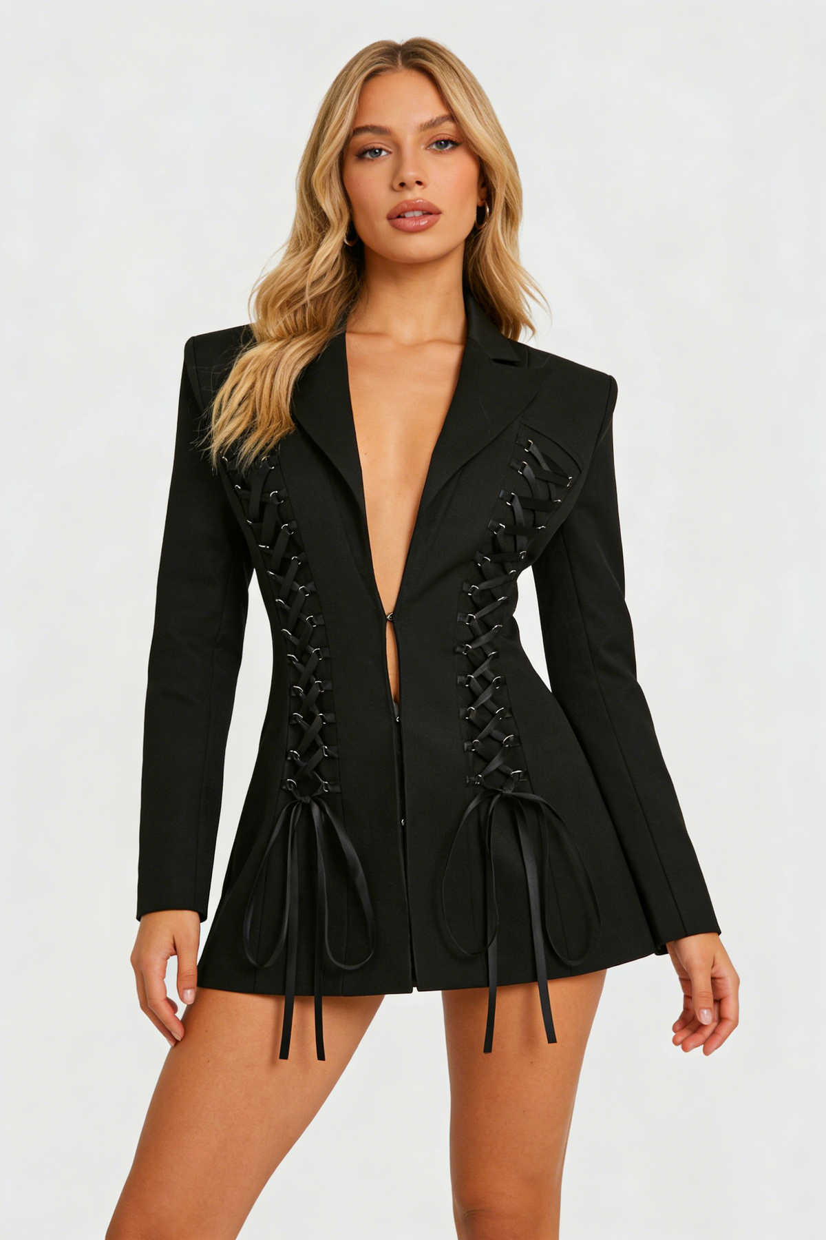 SLYQÉ Noir Lace-Up Blazer
