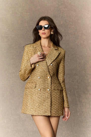 SLYQÉ Aurelia Gold Tweed Coat