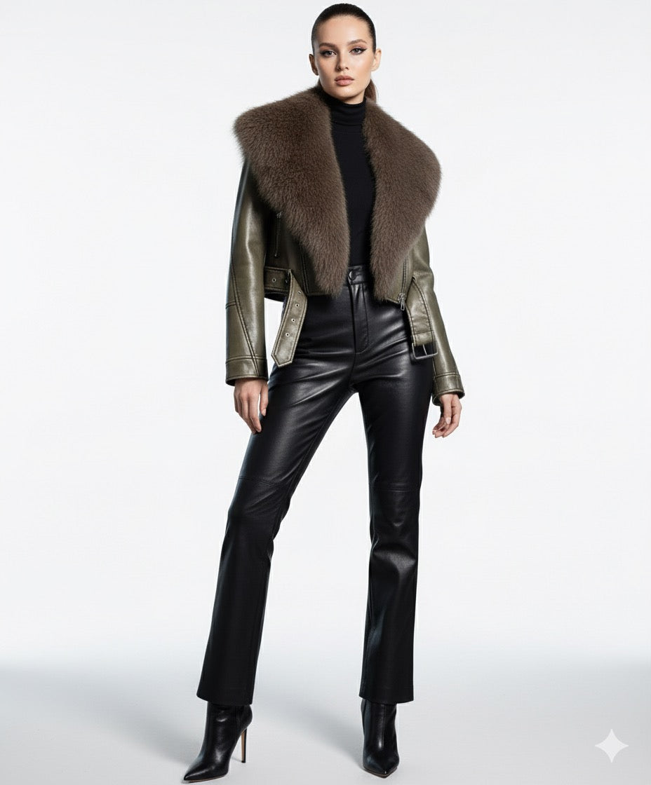 SLYQÉ Olive Luxe Fur Jacket