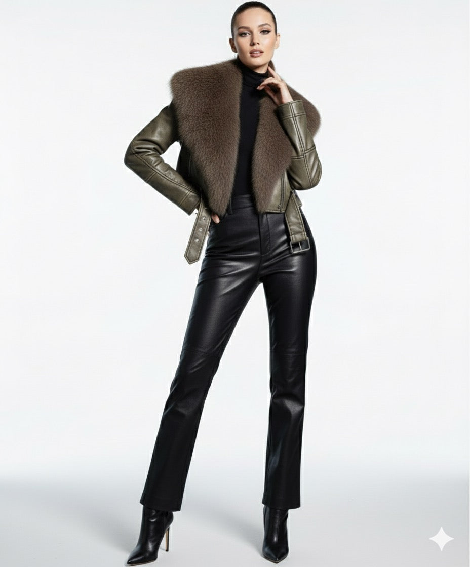 SLYQÉ Olive Luxe Fur Jacket