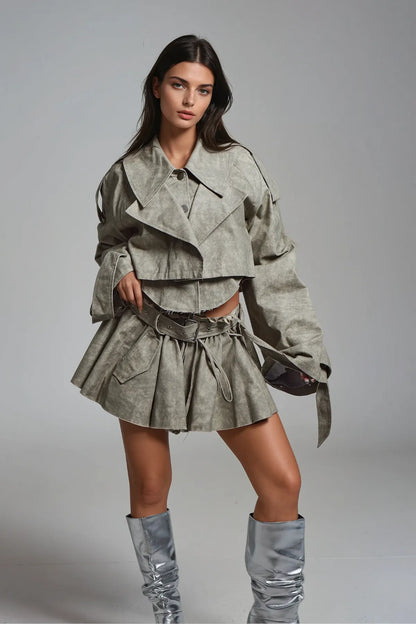 SLYQÉ Stone Luxe Cropped Trench Co-ord