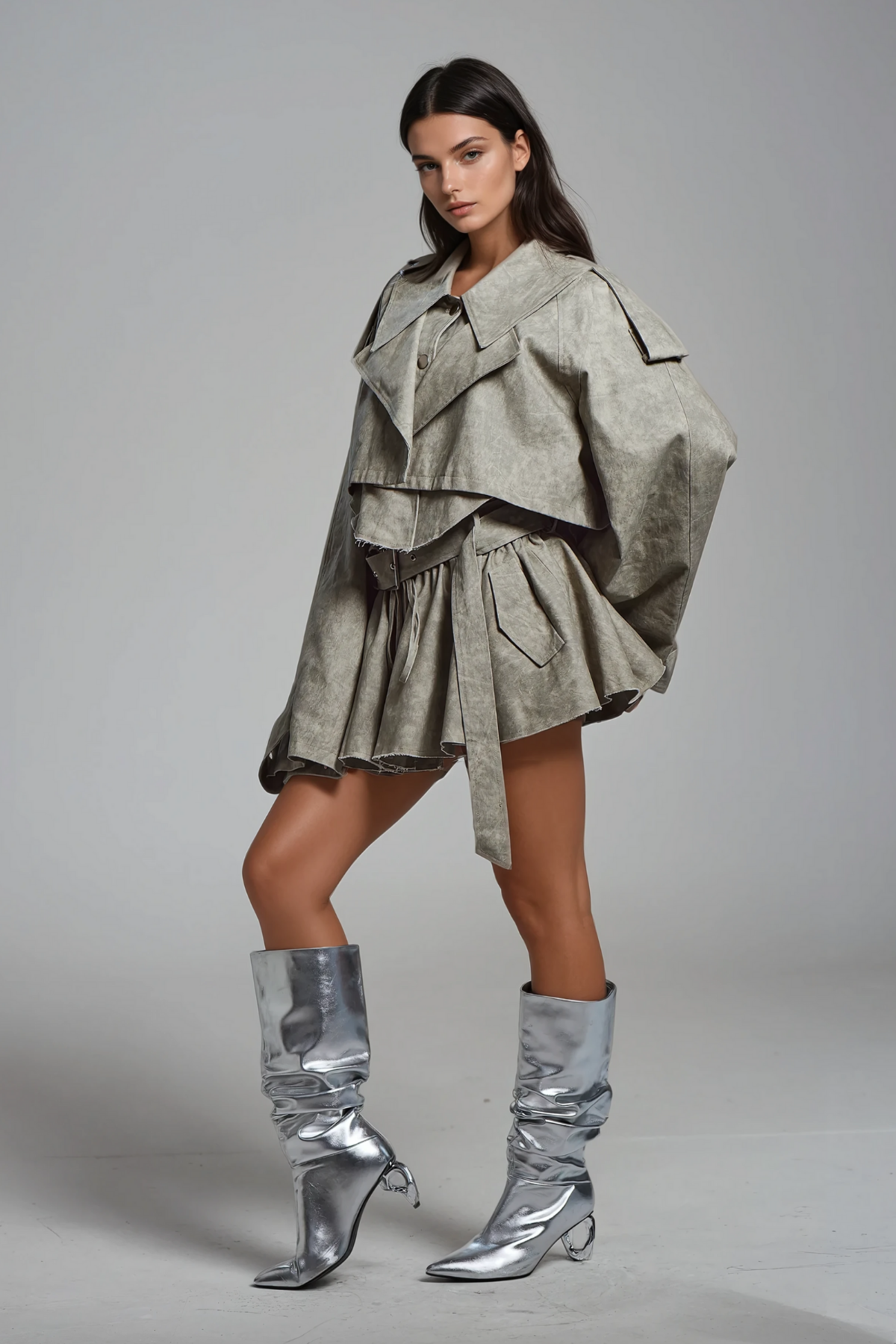 SLYQÉ Stone Luxe Cropped Trench Co-ord
