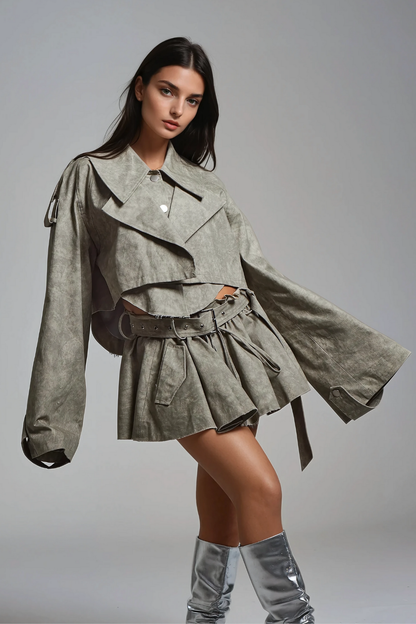 SLYQÉ Stone Luxe Cropped Trench Co-ord
