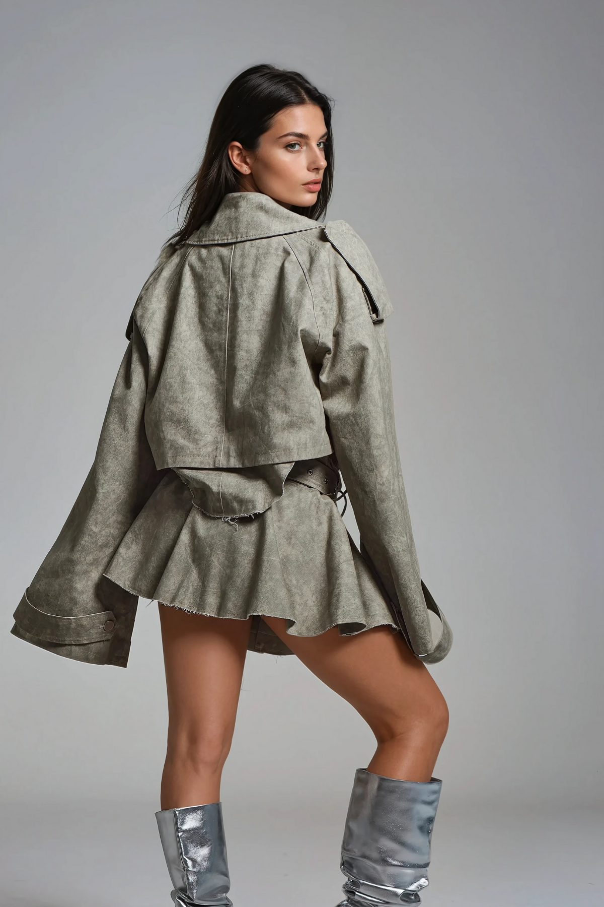 SLYQÉ Stone Luxe Cropped Trench Co-ord