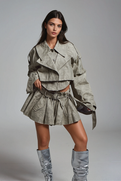SLYQÉ Stone Luxe Cropped Trench Co-ord