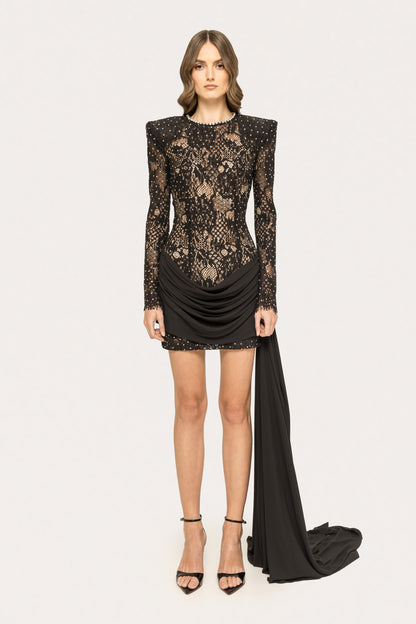 SLYQÉ Noir Illusion Lace Mini Dress