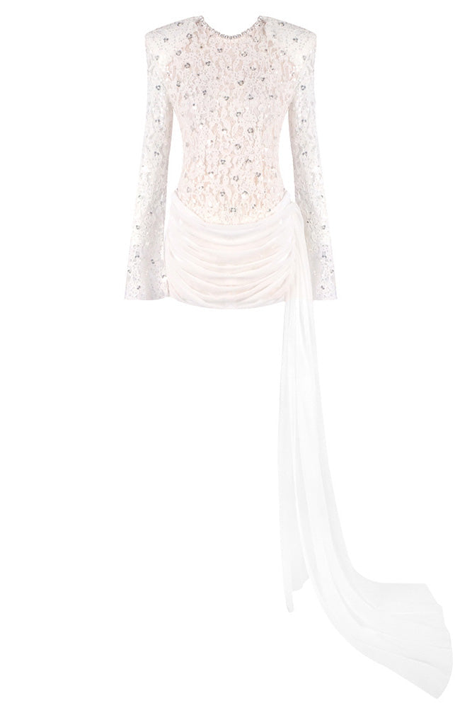 SLYQÉ Embellished Lace Draped Mini Dress
