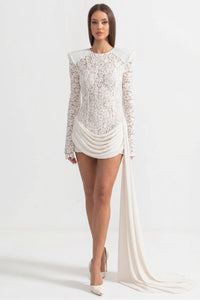 SLYQÉ Embellished Lace Draped Mini Dress