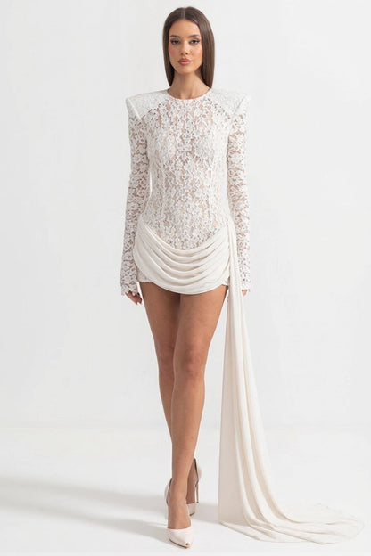 SLYQÉ Embellished Lace Draped Mini Dress
