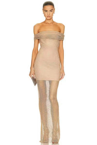 SLYQÉ "LUNA" Off-Shoulder  Mesh Gown