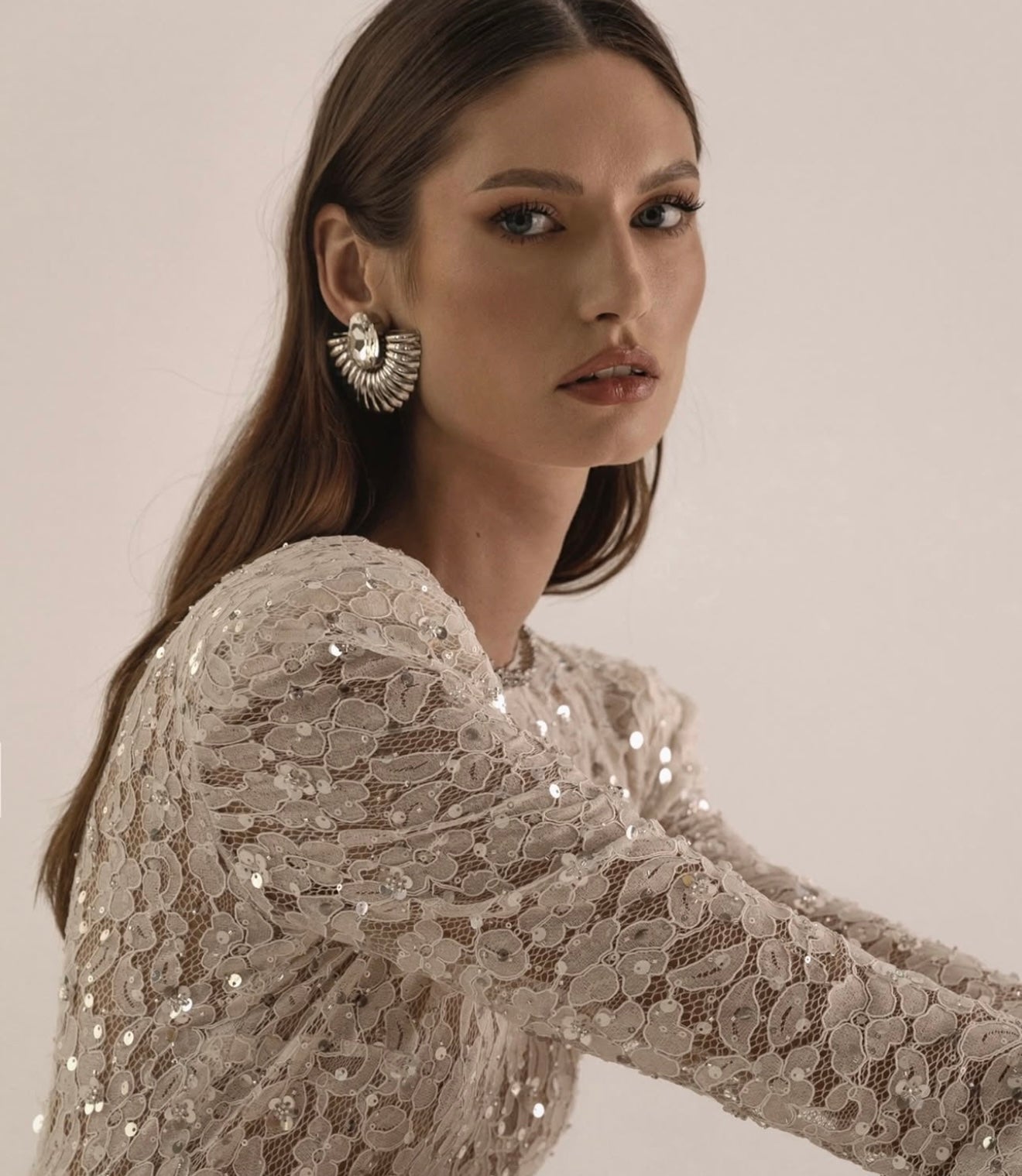 SLYQÉ Embellished Lace Draped Mini Dress