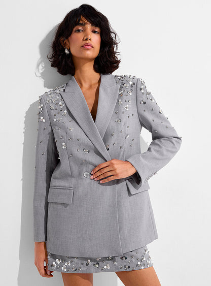 SLYQÉ Sequined Embellished Grey Blazer Mini Dress