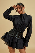 SLYQÉ Noir Elegance Ruched Mini Dress