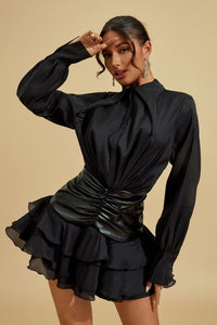 SLYQÉ Noir Elegance Ruched Mini Dress