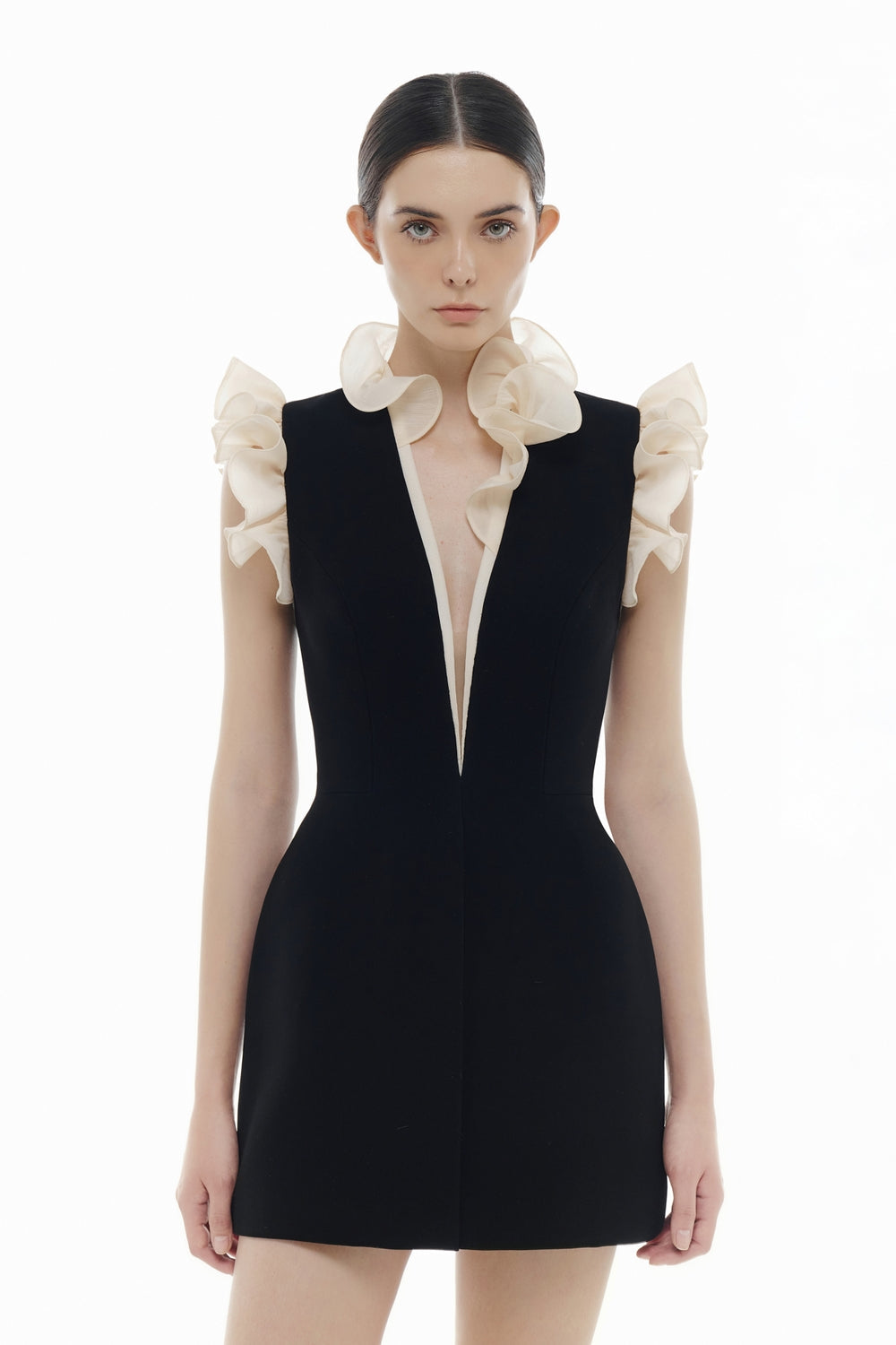 SLYQÉ Monochrome Ruffle Mini Dress