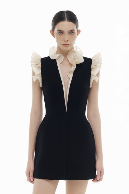 SLYQÉ Monochrome Ruffle Mini Dress