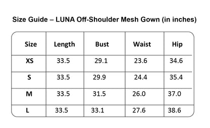 SLYQÉ "LUNA" Off-Shoulder  Mesh Gown