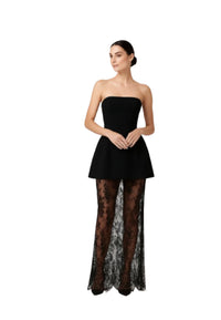 SLYQÉ Elegant Strapless Mini Dress with Sheer Lace Skirt